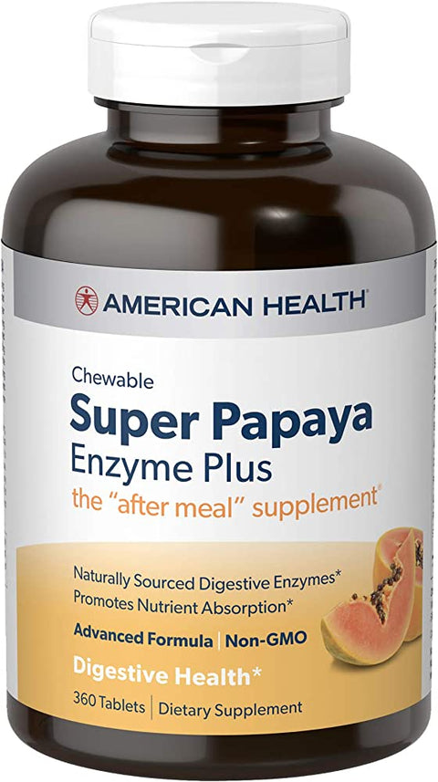 American Health, Chewable Super Papaya Enzyme Plus, 360 Tablets