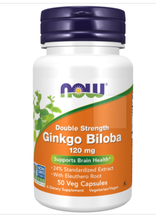 NOW Foods Supplements, Ginkgo Biloba 120 mg, Double Strength, Non-GMO Project Verified, 50 Veg Capsules