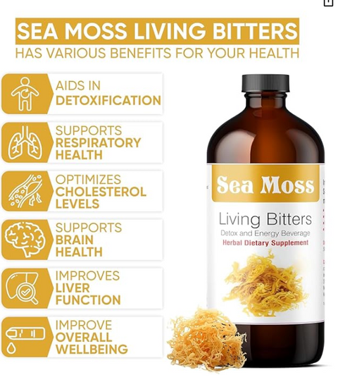 HERBOGANIC Seamoss Living Bitter 16oz - Natural Blend of Seamoss, Garlic, Black Seed, and Bitter Melon to Support Skin Health and Heart Healt