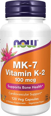 NOW Supplements, MK-7 Vitamin K-2 100 mcg, 120 Veg Capsules