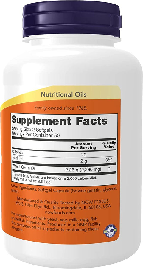 NOW Supplements, Wheat Germ Oil 1,130 mg, 100 Softgels