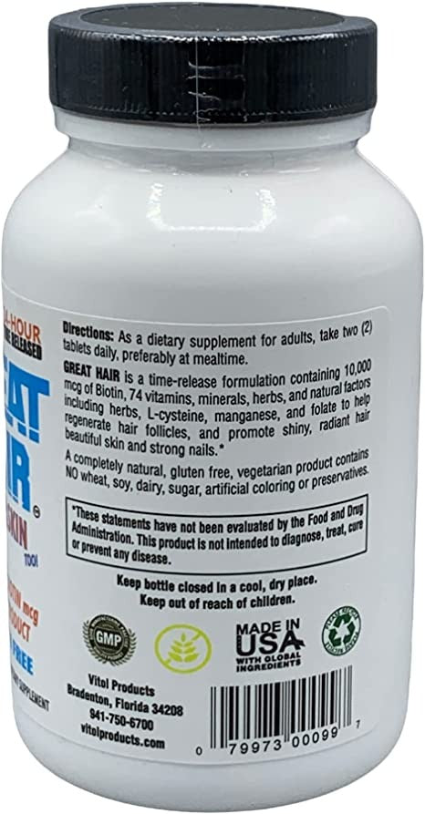 Vitol Great Hair 120 Tablets, 10,000 mcg Biotin