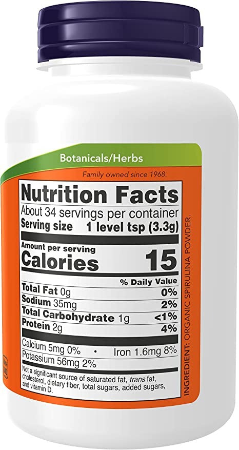 NOW Supplements, Certified Organic, Spirulina Powder, 4-Ounce