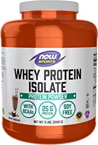 NOW Sports Nutrition, Whey Protein Isolate, 25 G With BCAAs, Creamy Chocolate Powder, 5-Pound