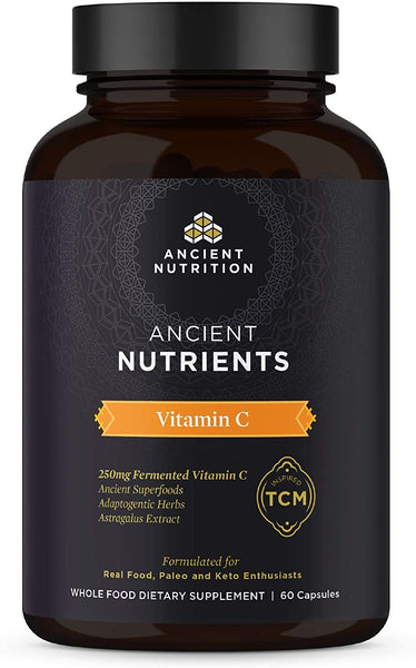 Ancient Nutrients Vitamin C - 250mg Fermented Vitamin C, Immune System Support, Adaptogenic Herbs, Enzyme Activated, 60 Capsules