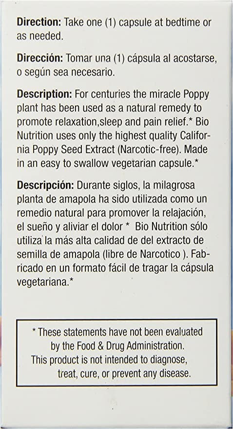 Bio Nutrition California Poppy Vegi-Caps, 60 Count