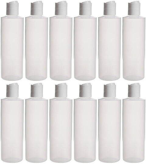 Earth's Essentials Twelve Pack Of Refillable 8 Oz. Squeeze Bottles With One Hand Press Cap Dispenser Tops.