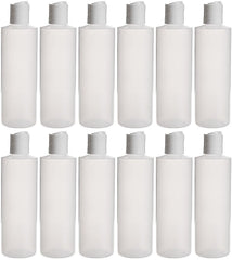 Earth's Essentials Twelve Pack Of Refillable 8 Oz. Squeeze Bottles With One Hand Press Cap Dispenser Tops.