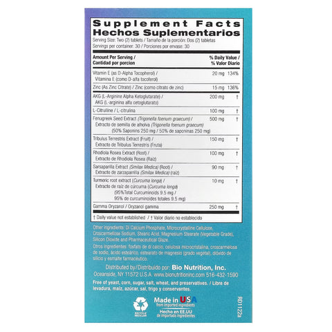 Bio Nutrition Testosterone Wellness for Men 60 Tablets