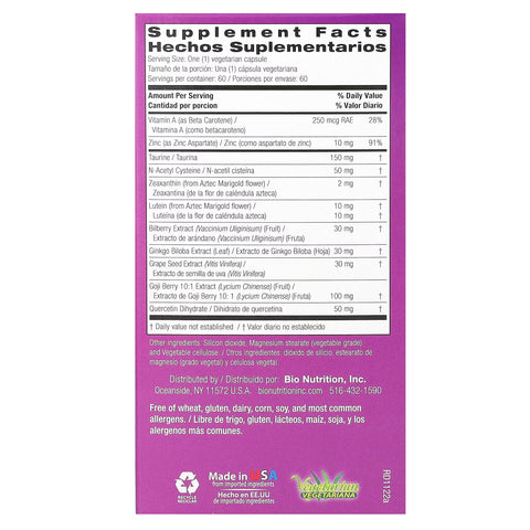 Bio Nutrition Eye Wellness with Zeaxanthin 60 Veg Capsules