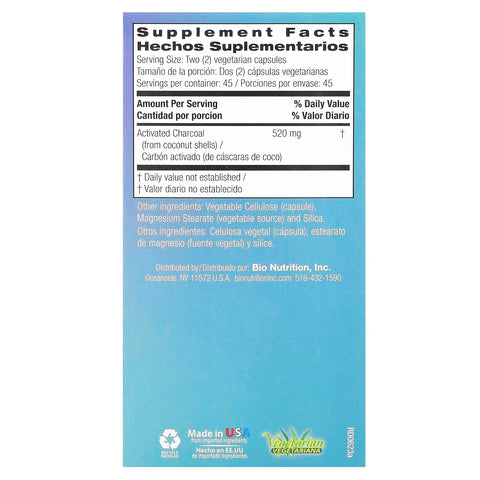 Bio Nutrition Activated Coconut Charcoal 90 Veg Capsules