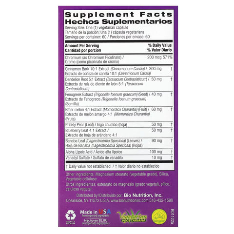 Bio Nutrition Blood Sugar Wellness 60 Veg Capsules