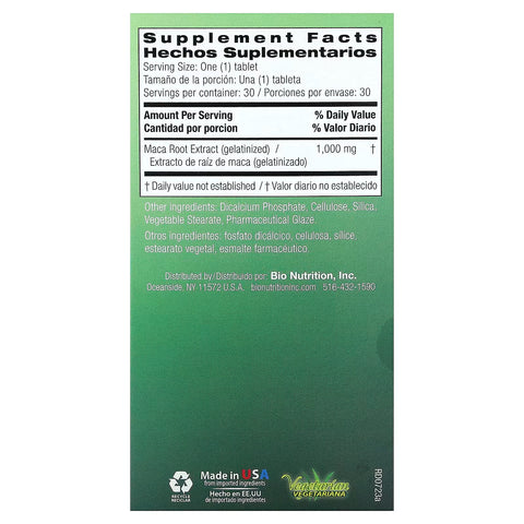 Bio Nutrition Maca-Max Gelatinized Maca Root For Men and Women 30 Tablets