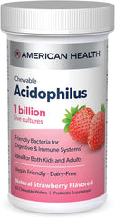 American Health, Chewable Acidophilus (1Billion), Natural Strawberry Flavor 60 Wafers (Cap Damaged)