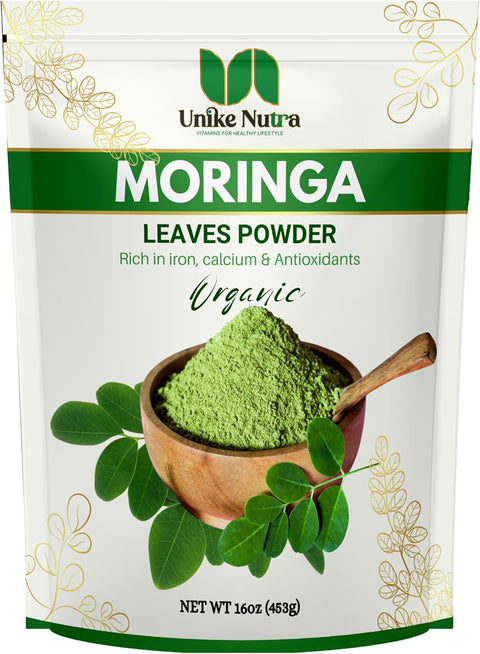 Unike Nutra 100% Organic Moringa Leaves Powder Rich in Iron, Calcium & Antioxidants