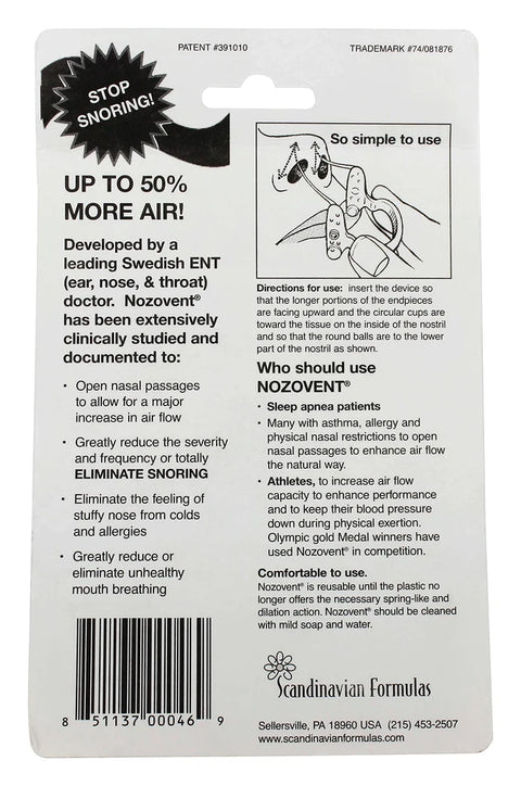 Scandinavian Formulas Nozovent Anti-Snoring Device, 2 Count