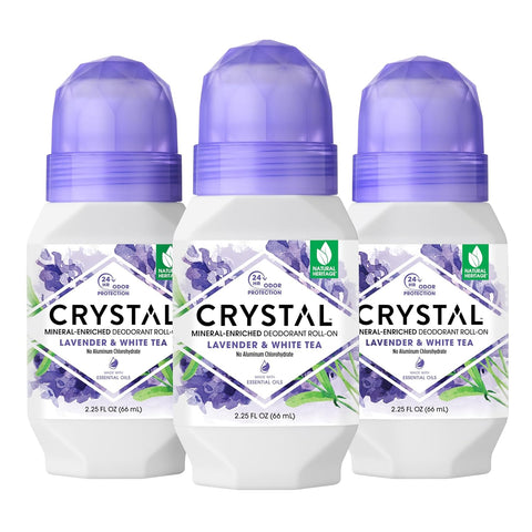 Crystal, Mineral-Enriched Deodorant Roll-On, Lavender & White Tea, 2.25 FL OZ(66mL) (Bundles)