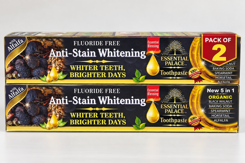 Essential Palace Organic Fluoride Free Anti-Stain Whitening 5 in 1 Toothpaste 6.5oz (Pack of 2)