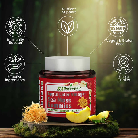 Herboganic Apple Cider Vinegar Sea Moss Gummies | Healthy Weight Loss Supplement| 60 Gummies