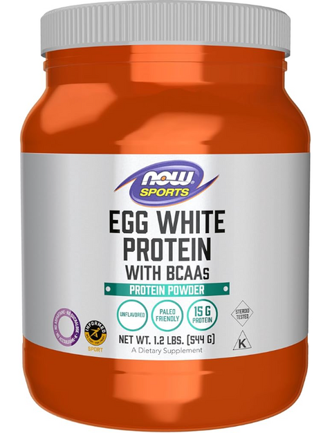 NOW Foods Sports Nutrition, Egg White Protein, 16 g With BCAAs, Unflavored Powder, 1.2-Pound