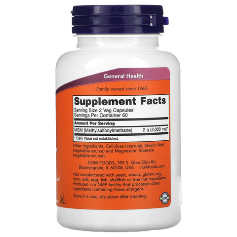 NOW Foods, MSM, Methylsulfonylmethane, 1,000 mg, 120 Veg Capsules