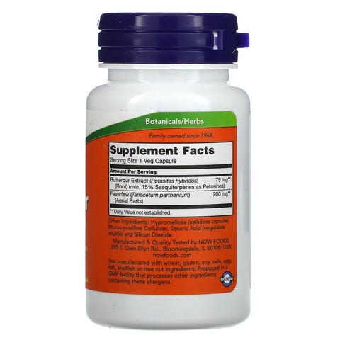 NOW Foods Butterbur with Feverfew, 60 Capsules