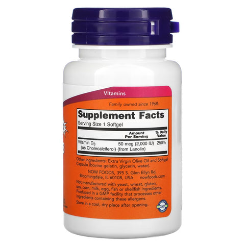 Now Foods, Vitamin D-3 High Potency, 2,000 IU, 240 Softgels