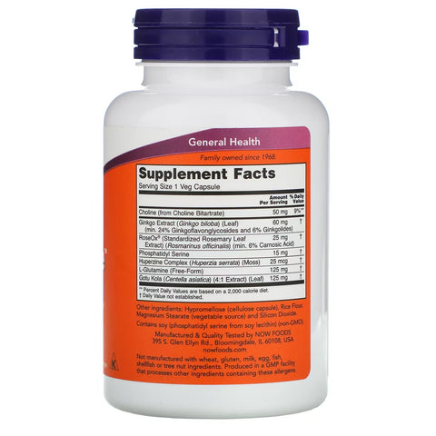 NOW Foods Brain Elevate Formula Veg Capsules, 120 Count