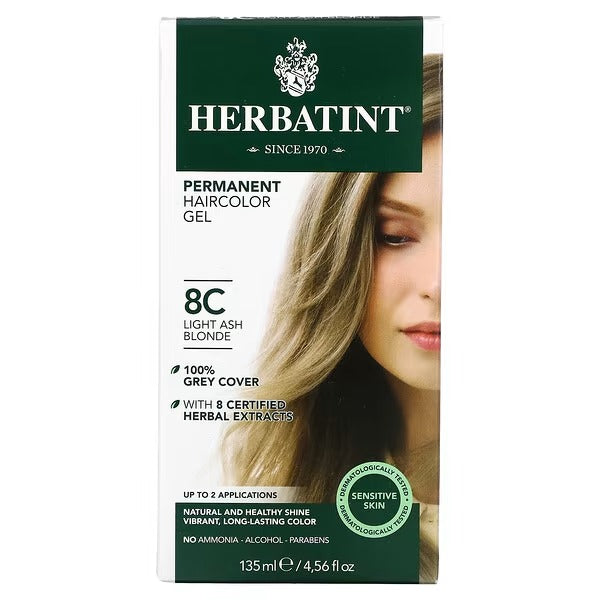 Herbatint Permanent Herbal Haircolor Gel, 8C Light Ash Blonde, 4.5 Ounce