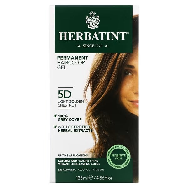 Herbatint Permanent Herbal Haircolor Gel, 5D Light Golden Chestnut, 4.56 Ounce