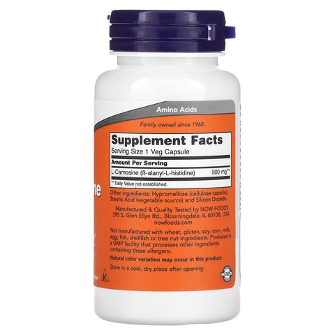 NOW Foods L-Carnosine 500mg, 50 Capsules