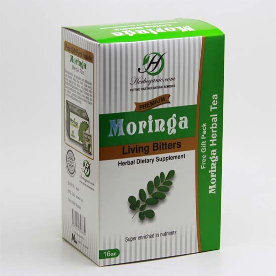 Herboganic Premium Moringa Living Bitters 16 oz w. Free Moringa Herbal Tea