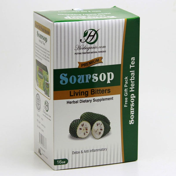 Herboganic Premium Soursop Living Bitters 16 oz w. Free Soursop Herbal Tea