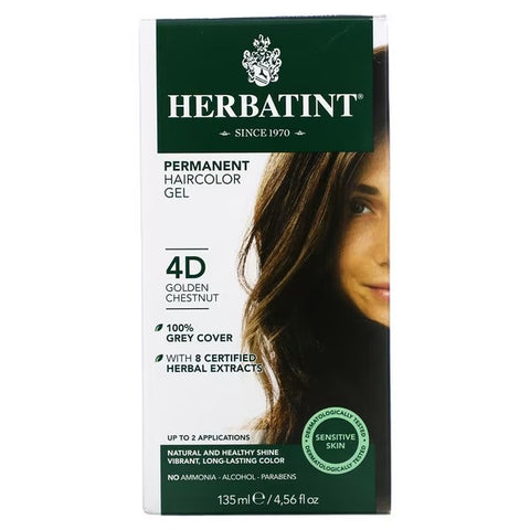 Herbatint Permanent Herbal Haircolor Gel, 4D Golden Chestnut, 4.56 Ounce