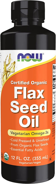 NOW Supplements, Certified Organic Flax Seed Oil Liquid,12-Ounce