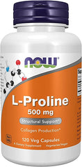 NOW Supplements, L-Proline 500 mg, Collagen Production*, Structural Support*, 120 Veg Capsules