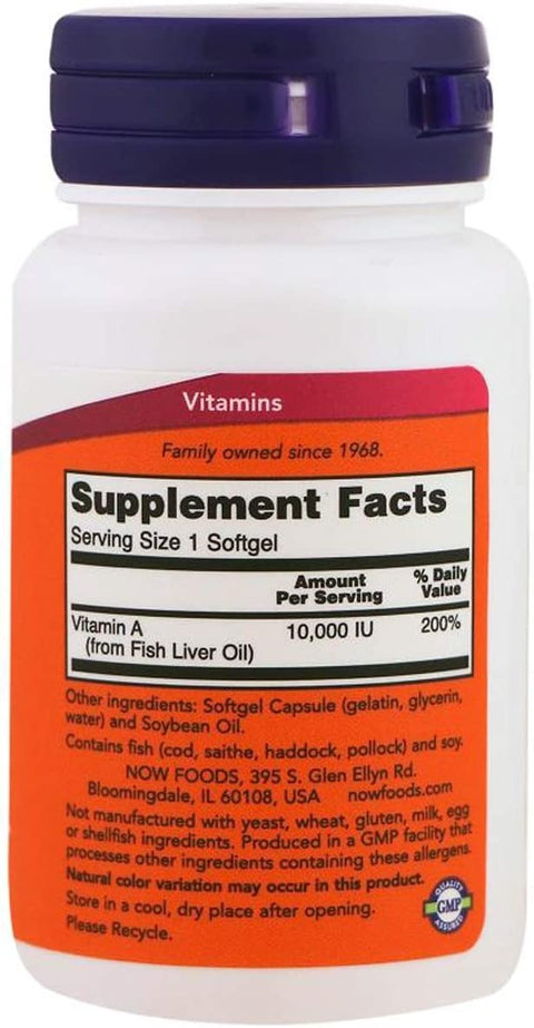 NOW Foods, Vitamin A, 10,000 IU, 100 Softgels