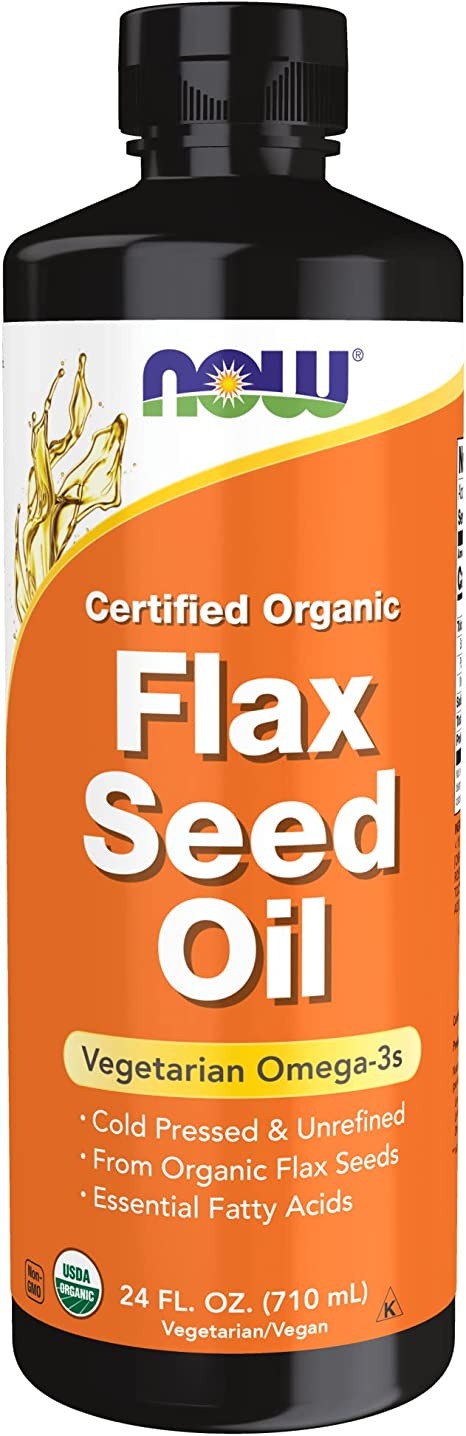 NOW Supplements, Certified Organic Flax Seed Oil Liquid,12-Ounce