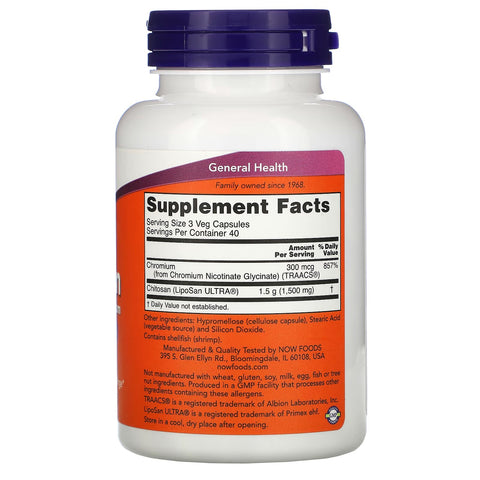 NOW Foods Chitosan 500 mg plus Chromium, 120 Capsules