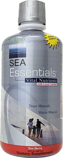Wellgenix Sea Essentials Coral Calcium Liquid Vitamin for High Absorption - Sea Berry Flavor (32 oz)