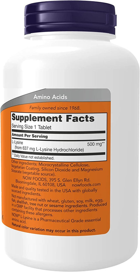 NOW Supplements, L-Lysine (L-Lysine Hydrochloride) 500 mg, Amino Acid, 250 Tablets