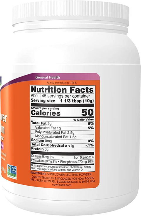 NOW Foods, Sunflower Lecithin, Pure Powder, 1 lb (454 g)