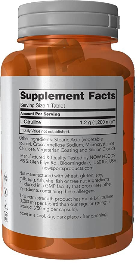 NOW Sports Nutrition, L-Citrulline, Extra Strength 1,200 mg, Amino Acid, 120 Tablets