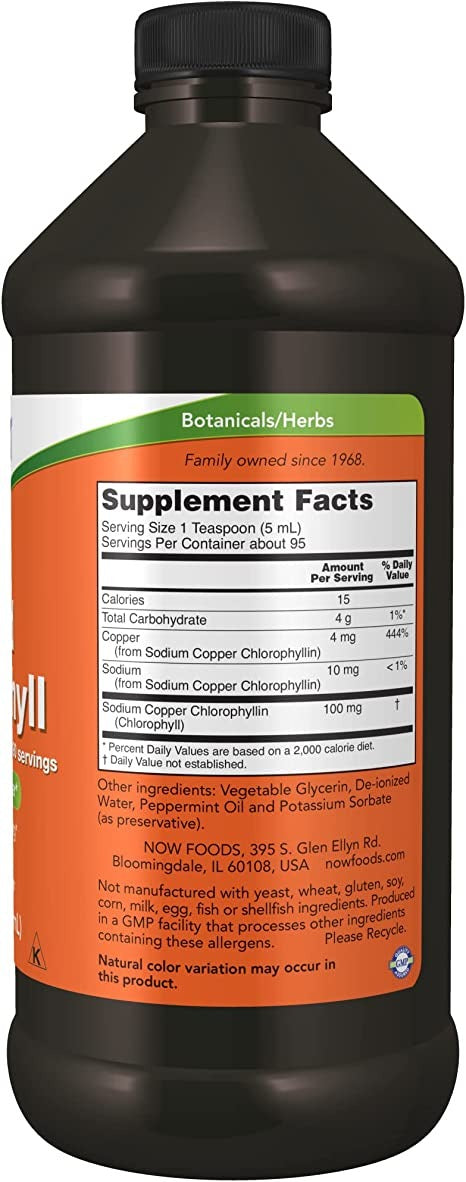 NOW Supplements, Liquid Chlorophyll, Mint Flavor, 16-Ounce