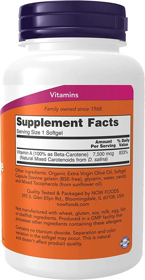 NOW Supplements, Natural Beta Carotene 25,000 IU, Essential Nutrition, 180 Softgels