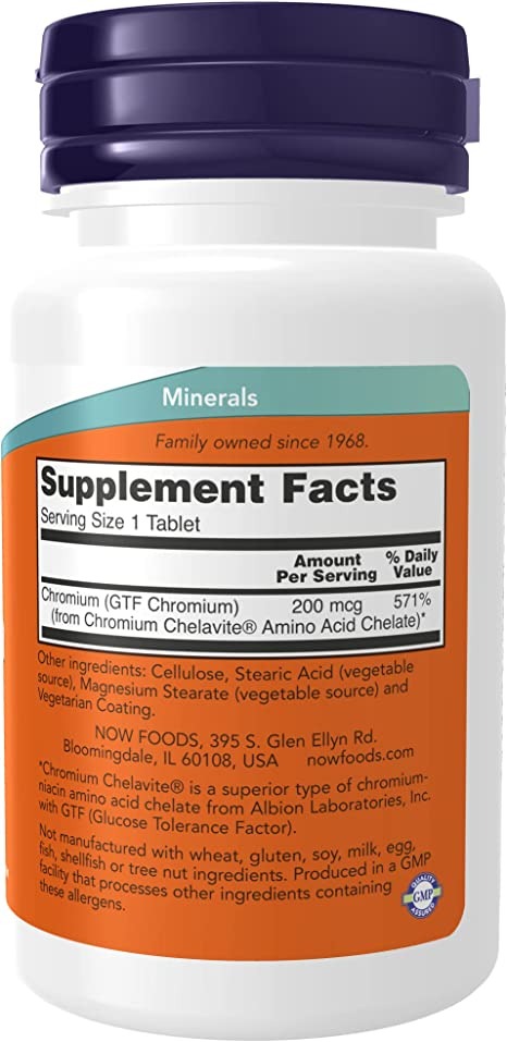 NOW Supplements, GTF (Glucose Tolerance Factor) Chromium 200 mcg, 100 Tablets