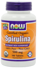 NOW Foods Certified Organic Spirulina 500 mg, 180 Tablets