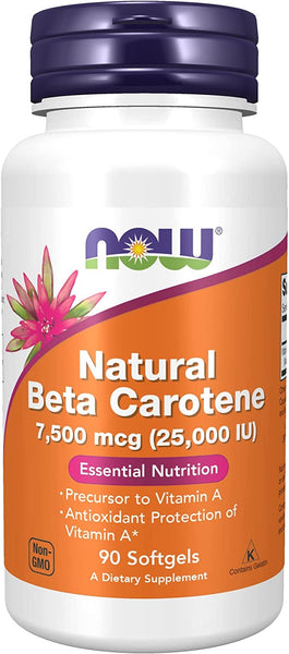 NOW Supplements, Natural Beta Carotene 25,000 IU, Essential Nutrition, 90 Softgels