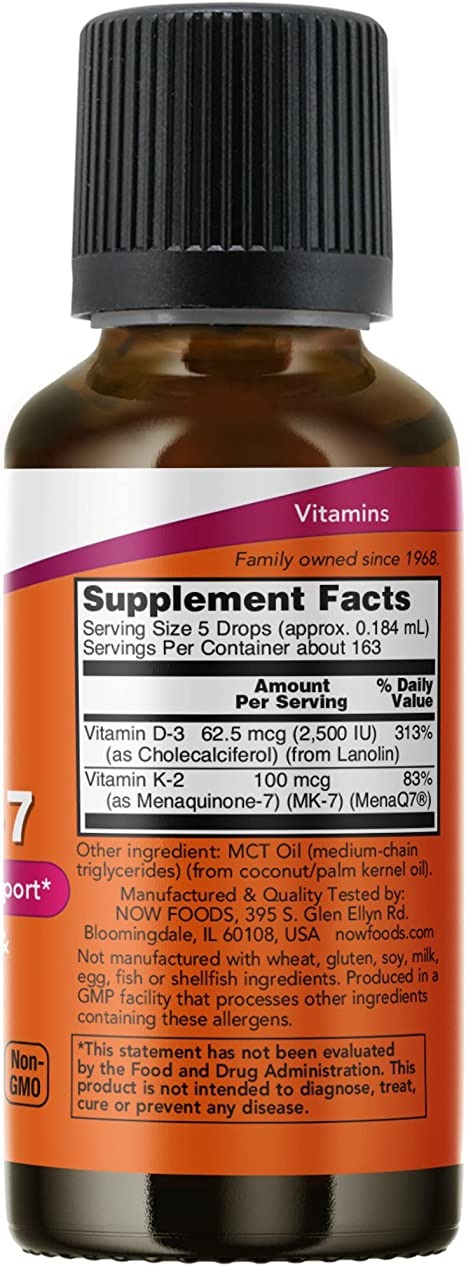 NOW Supplements, Liquid D-3 & MK-, 1-Ounce