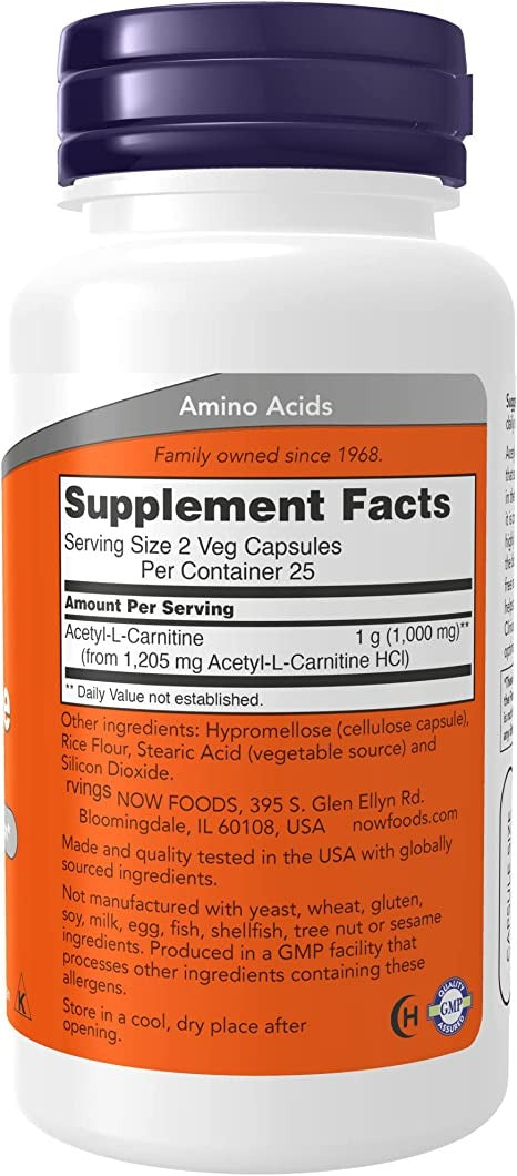 NOW Supplements, Acetyl-L Carnitine 500 mg, Amino Acid, 50 Veg Capsules